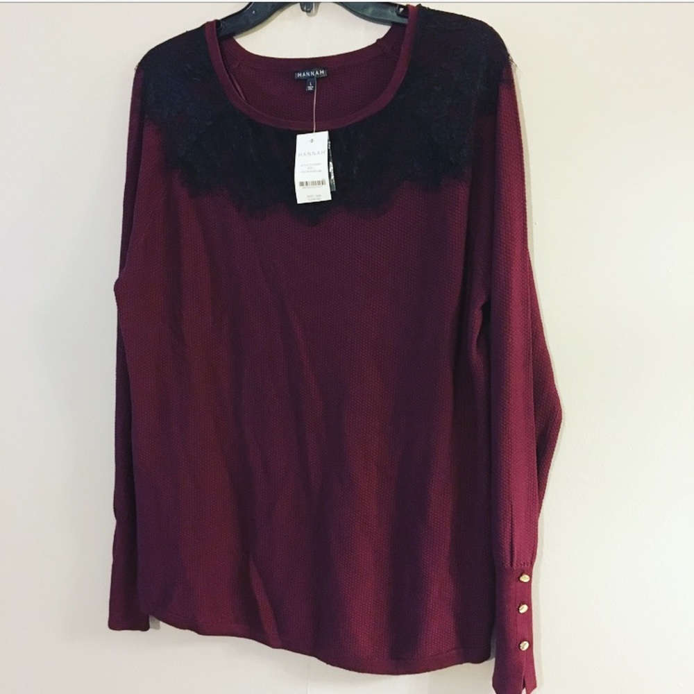 Hannah Maroon Long Sleeve top Size Large NWT
